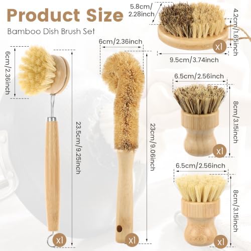 5Pcs Bamboo Dish Scrub Brush, Multi Purpose Kitchen Cleaning Brush Set - Image 2