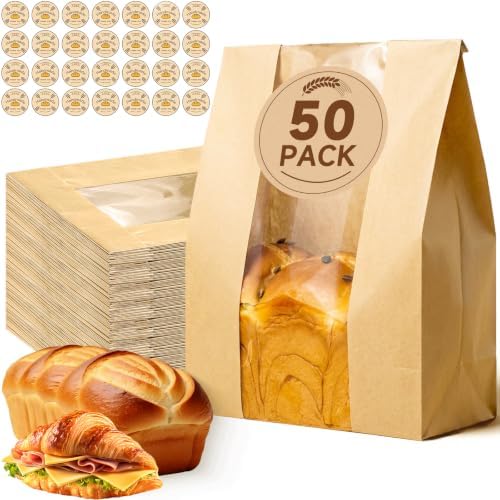 Tripho 50 Pcs Extra Thick Bread Bags for Homemade Bread with Clear Window by PremiumCookingPicks