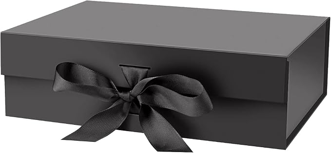 Large Black Gift Box with Lid for Presents 13x9x4 Inch with Ribbon and Magnetic Closure (Pack of 1)