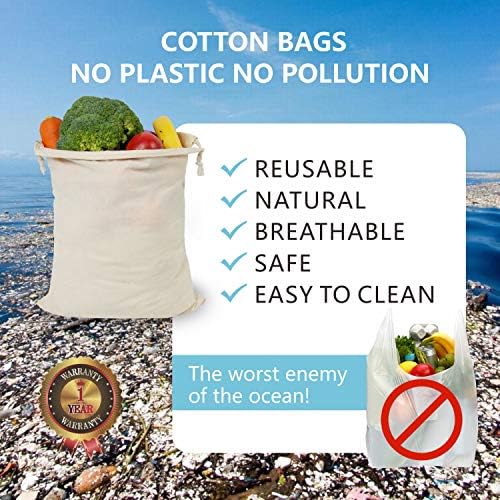 TOPDesign 10-Pack 10” x 12” Reusable Produce Bags, Muslin Bags with Drawstrings for Shopping & Storage, 100% Natural Cotton Bags, Washable, Biodegradable, Food Safe - Image 7