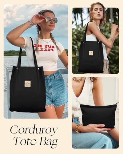 Miss Adola 2 Pack Corduroy Tote Bag with Pouch for Women - Image 6