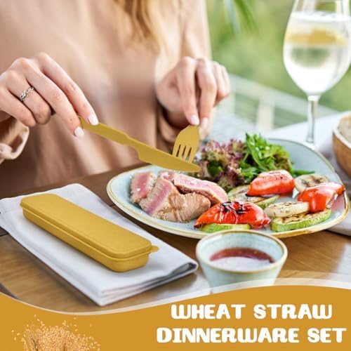 60 Sets Wheat Straw Silverware Set Bulk Wheat Straw Cutlery Lunch Box Accessories Reusable Travel Utensils Set with Case for Operation Christmas Child Items Bulk Kids Adults Camping (Bright Color) - Image 4