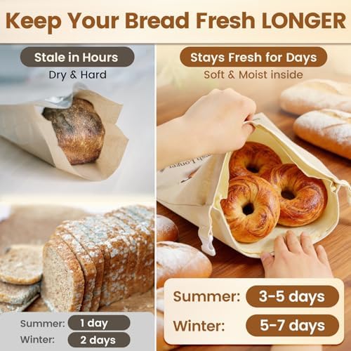 2 Pack XL Beeswax Bread Bags with [Removable Liner] for Easy Cleaning - Reusable Organic Linen Sourdough Bread Bag for Homemade Bread - Large Food Storage Bag with Buckle Closure to Keep Fresh - Image 5