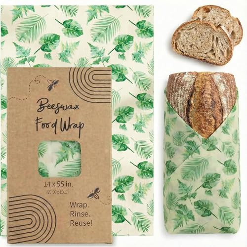 XXL Reusable Beeswax Wraps For Food - 14 x 55 in Roll | Cut to Size Bees Wax Wraps Reusable | Extra Large Beeswax Paper Sheet | Cute Bees Wax Roll for Food Wraps (Tropical Leaves) by Kalolo+Malosi