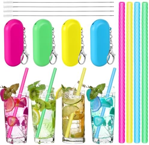 Meanplan 4 Sets Reusable Straws Travel Case Brush Silicone,Neon Colors by Meanplan