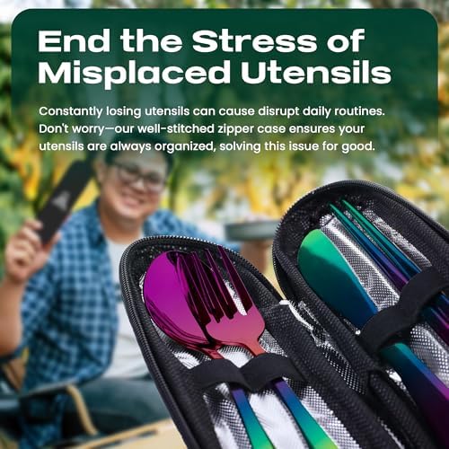Taplord Portable Travel Silverware Set With Case, Includes 5 Pcs of Travel Utensils With Case, Stainless Steel Flatware Set For Camping, Easy to Travel, Lightweight (Multi) - Image 4