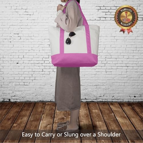 TOPDesign 3-Pack Canvas Tote Bags with an External Pocket, Reusable Grocery Shopping Bags, Top Zipper Closure, Daily Essentials (Light Purple/Natural) - Image 2