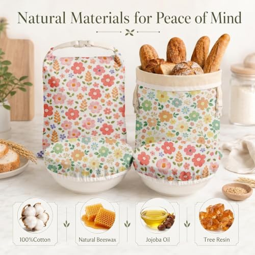 Britimes Reusable Bread Bags Set, Beeswax, XL, Zero Waste, Floral - Image 4