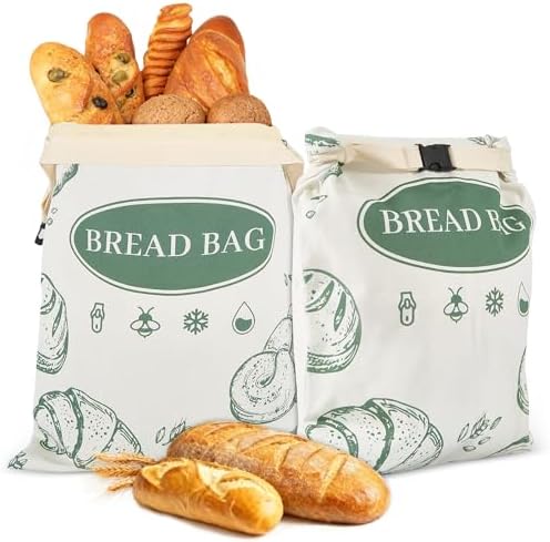 2 Pack Zippered Beeswax Bread Bags 17×13 Inch Large Cotton Sourdough Bread Bags Reusable Bread Storage Bags for Homemade Bread Freezer Safe for Bagel Croissant & Baguette Kitchen Baking Supplies by CUIJIALAHA
