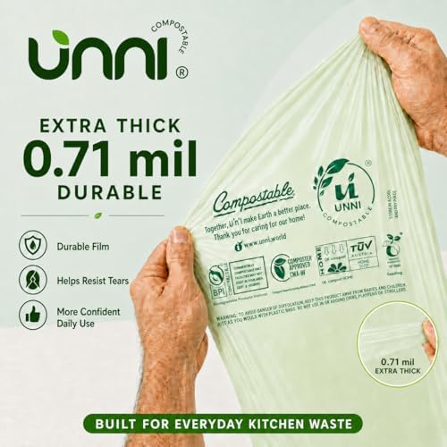 UNNI 4 Gallon Compostable Bags with Easy-Tie Handles, 15 Liter, 60 Count - Image 3