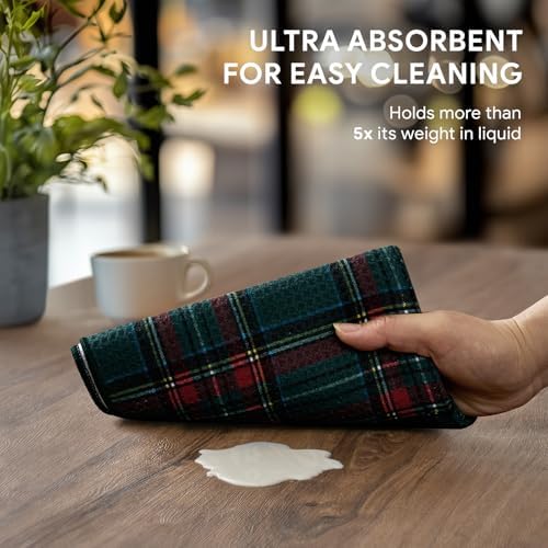 RECYCO Christmas Waffle Kitchen Towel Set of 2 - Quick Dry Microfiber Sustainable Dish Towels - Ultra Absorbent Reusable Cleaning Tea Towels - Lightweight Hand Towels,16”x 28”, Stewart Plaid Green - Image 3