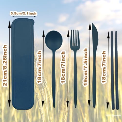 4 Sets Reusable Utensils Set with Case,Camping Cutlery Set Travel Silverware Set with Case Lunch Utensils Set for Work,Utensil Sets for Lunch Picnic Daily Use Outdoor (Darkblue) - Image 2
