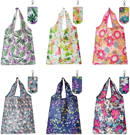 HIQU and HIST 6 Pcs Reusable Shopping Bags, Foldable Grocery Bags in Pocket, Eco-friendly Travel Recycle Shopping Bags,Waterproof and Machine Washable, for Daily Shopping Supplies load by HIQU+and+HIST