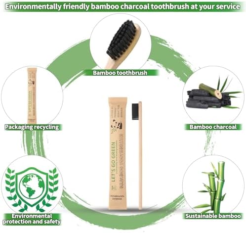 Newday 100 Pack Bamboo Toothbrushes Bulk, Individually Wrapped, BPA Free Soft Bristles Toothbrush, Recycled Packaging, Biodegradable ECO Friendly Toothbrushes for Home Hotel Travel (Black) - Image 4