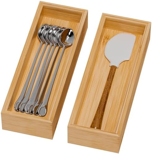 Lixple Bamboo Kitchen Drawer Organizer, 2 Pack, 10" x 3.5" x 2" by Lixple