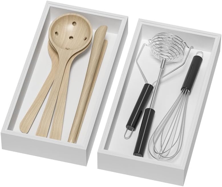 Lixple Bamboo Kitchen Drawer Organizer, 2 Pack, 12" x 6" x 2", White by Lixple