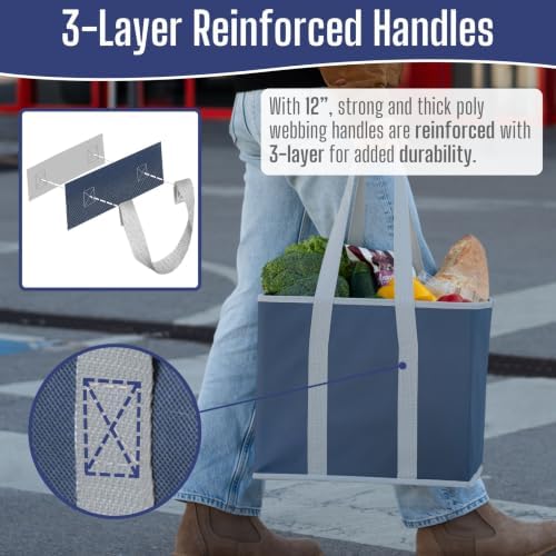 VENO 3 Pack Reusable Grocery Shopping Bags Utility Tote w/Sturdy Handles - Image 3