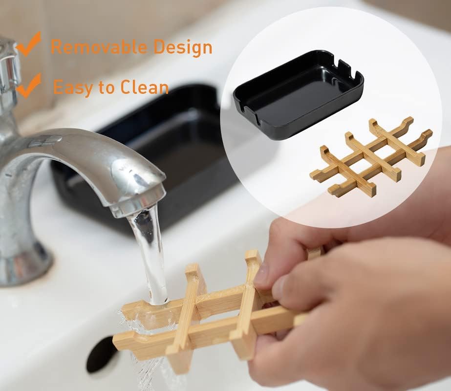 Modern Removable Soap Holder, Bamboo Fiber Sponge/Soap Dishes for Kitchen/Bathroom/Shower Room, Black - Image 4