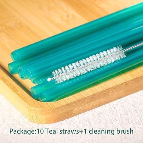 Dakoufish Replacement Straw for Stanley|Owala|Simple Modern 40oz 30oz Tumbler,10 Pack 12 Inch Teal Reusable Straws With Cleaning Brush for Stanley Cup Accessorie,BPA Free,Dishwasher Safe - Image 6