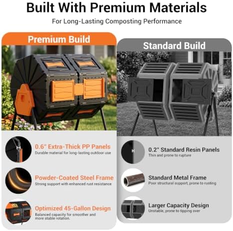 Marcytop Compost Tumbler, Easy Assemble & Efficient Outdoor Compost Bin, 45 Gallon/170 Liter Large Dual Chamber Rotating Composter for Garden, Kitchen, and Yard Waste, Orange Door - Image 2