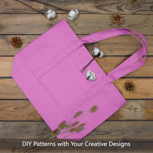 TOPDesign 3-Pack Canvas Tote Bags with an External Pocket, Reusable Grocery Shopping Bags, Top Zipper Closure, Daily Essentials (Light Purple) - Image 4