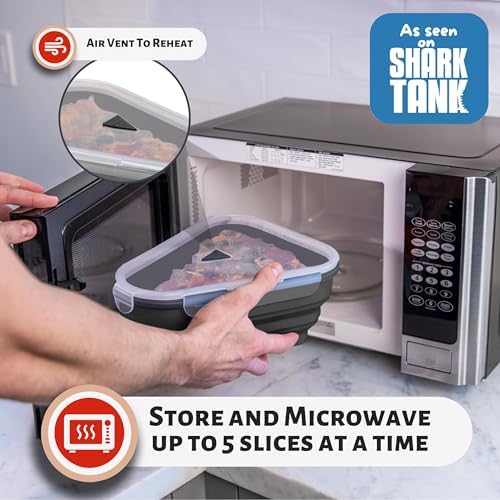 PIZZA PACK The Perfect Reusable Pizza Storage Container with 5 Microwavable Serving Trays - BPA-Free Adjustable Pizza Slice Container to Organize & Save Space, 2 Pack, Black - Image 4