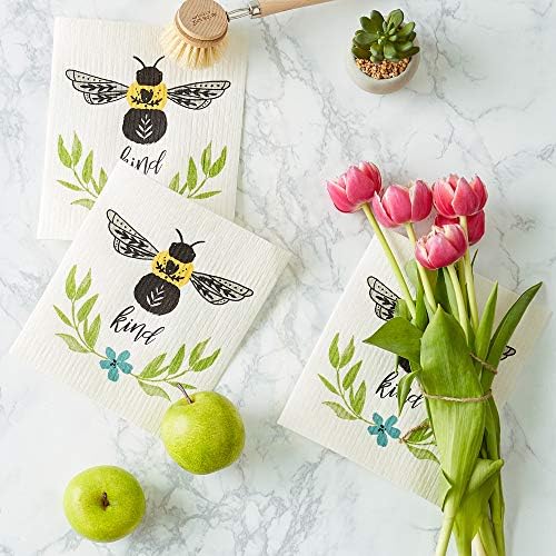 DII Swedish Dishcloths for Kitchen & Cleaning, Reusable, Machine Washable & Dishwasher Safe, Biodegradable, 7.75 x 6.75, Bee Kind, 3 Piece - Image 4