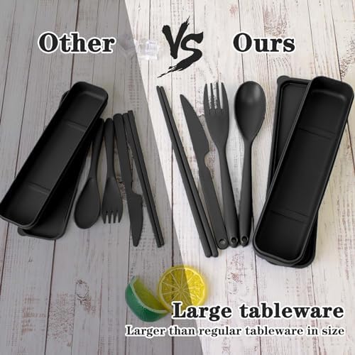 Large Reusable Travel Utensils with Case, Plastic Camping Cutlery Set - Image 2