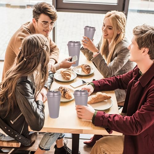 20 Pack Reusable Coffee Cups with Lids 16 oz Plastic Tumblers Travel Mug Iced Coffee Cup for Adults and Women Hot and Cold Drinks, Microwaveable(Grey) - Image 6