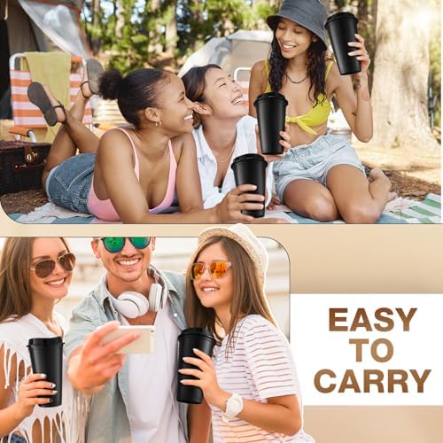 Honeydak 45 Pack 16 oz Reusable Coffee Cups with Lids Water Bottle Iced Coffee Travel Mug Reusable Portable Plastic Tea Tumblers Bulk for Hot and Cold Drinks Birthdays Party(Classic,Black) - Image 5