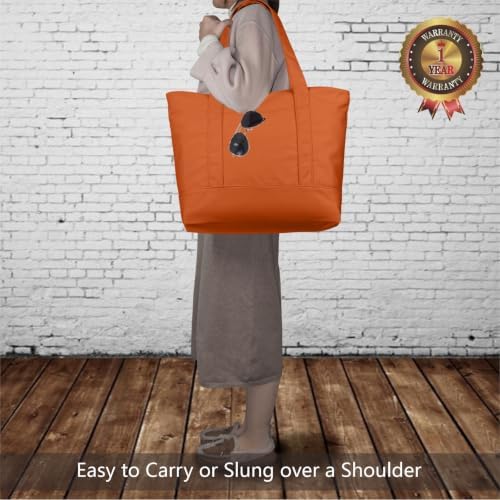 TOPDesign 3-Pack Canvas Tote Bags with an External Pocket, Reusable Grocery Shopping Bags, Top Zipper Closure, Daily Essentials (Orange) - Image 2