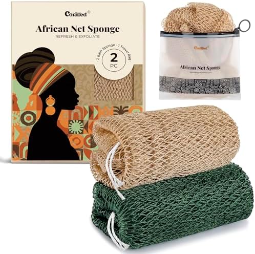CORATED African Net Sponge Authentic, Shower Loofah Bath Sponge with Knots by CORATED