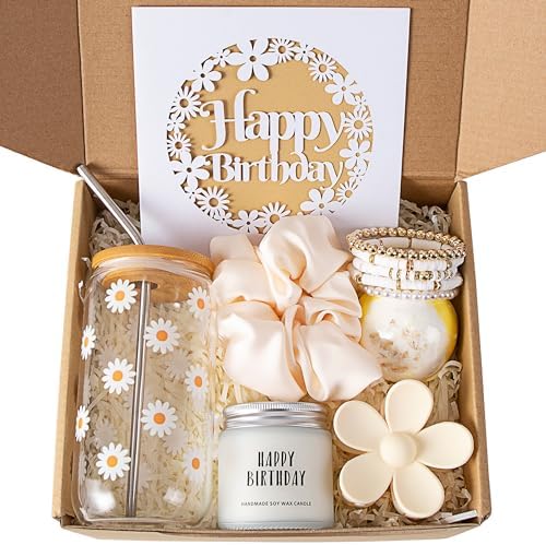JTEWB Birthday Gifts For Women, Teen Girl, Her, Happy Birthday Gift Box For Girl, Women, Sister, Daughter, Friends, Cute Daisy Aesthetic Glass Cups Gift Set 7pcs by Unknown