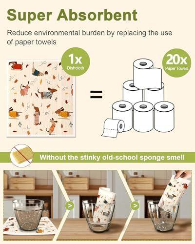 Miss Adola Swedish Dishcloths for Kitchen - 5 Pack Reusable Dish Cloths for Washing Dishes Absorbent Cute Funny Kitchen Towels Cleaning Sponge, Little Puppy - Image 4