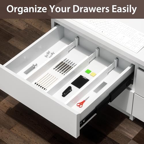 DUCOO 4 PCS Drawer Divider, 17"-22" Adjustable Bamboo Drawer Dividers Organizers, Expandable Separators for Kitchen, Clothes, Dressers, Home, Office, White - Image 6