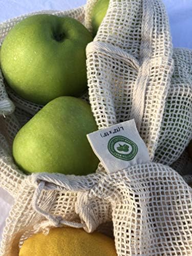 Cotton Mesh Produce Bags - Washable, Organic Cotton Vegetable Storage Bags - Large Net Mesh Onion & Potato Storage Sacks - 14"x18" (6 XL) - Image 5