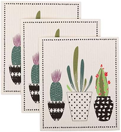 DII Swedish Dishcloths for Kitchen & Cleaning, Reusable, Machine Washable & Dishwasher Safe, Biodegradable, 7.75 x 6.75, Succulents, 3 Piece by DII
