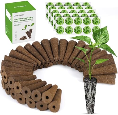 Ahopegarden 50pcs Hydroponic Pods Kit: Compatible with AeroGarden Herb Kits with 50 Grow Sponges; 50 Pods Lable, Highly Breathable - Indoor Garden Kit Supplies for Most Brands by Ahopegarden