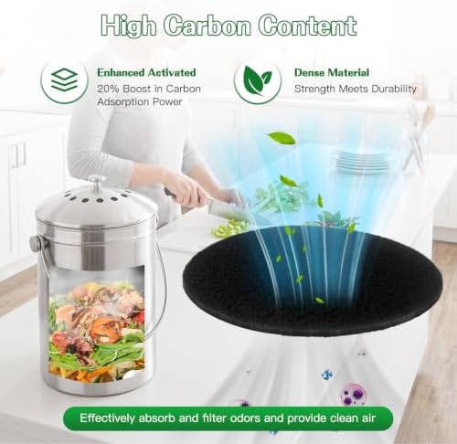 Compost Bin Charcoal Filters 10 Pack, 7.25 Inch Round, Extra Thick 0.3 Inch for Longer Lasting Odor Absorption, Countertop Pail Refills - Image 5