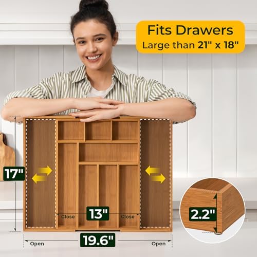 keechee 6-Piece Bamboo Drawer Organizer Set, 2.2" Deep Multi-Use Organizers for Utensils, Silverware, Cutlery, Desk, Bathroom, Junk Drawer & Makeup, Non-Slip Feet Included. - Image 3