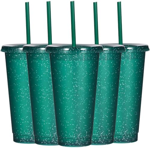 Suertestarry Tumbler with Straw and Lid,Water Bottle Iced Coffee Travel Mug Cup,Reusable Plastic Cups,Perfect for Parties,Birthdays,24oz-5 Pack (Dark Green, 5pack) by Suertestarry