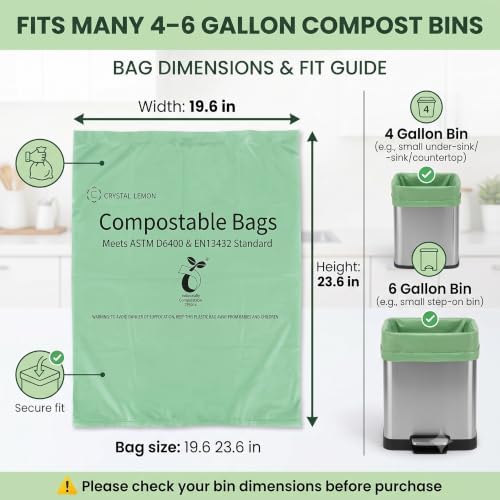 Compostable Trash Bags 6 Gallon, 50 Count Kitchen Food Waste Bags - Image 3