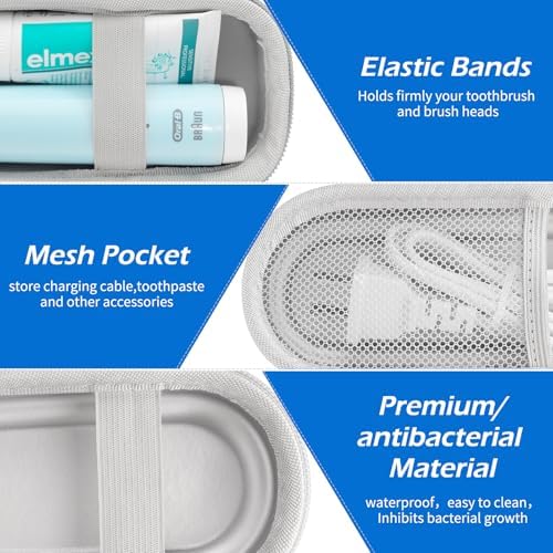 Toothbrush Travel Case for Oral B/Oral-B Pro 1000 1500 5000 7000 & Philips Sonicare 4100 1100 5300 5100 6100/iO Electric Toothbrush, Hard Protective Storage Bag (Silver-2) - Image 4