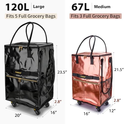 PASMAN Reusable Foldable Rolling Grocery Bag on 5 Wheels,Large,Purple - Image 3