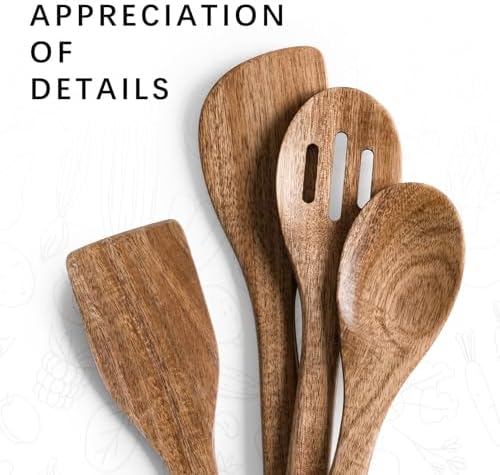 Wooden Spoons for Cooking, 4-Piece Acacia Wood Cooking Utensil Set - Image 4
