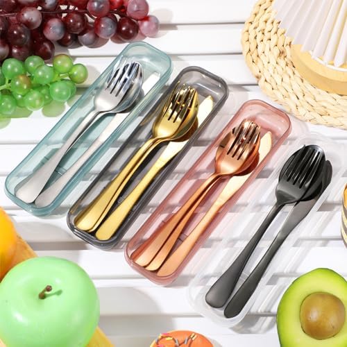 Yinkin 4 Pack Travel Silverware Set with Case for Lunch,Gold - Image 2