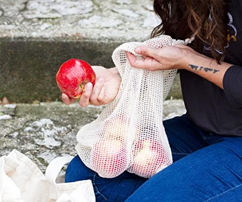 Mesh Large Produce Bag - 100% Organic Cotton Bags for Grocery & Storage - Produce Storage Bags, Tote Bags with Drawstring - Reusable, See-Through Cotton Produce for Fruits & Vegetables (6 Pack, Large) - Image 5