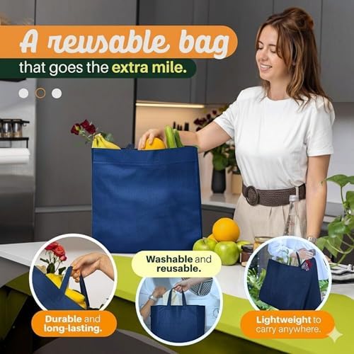 Simply Cool 200 Pack Reusable Grocery Bags, Large Tote Bags Bulk, Navy Blue - Image 6