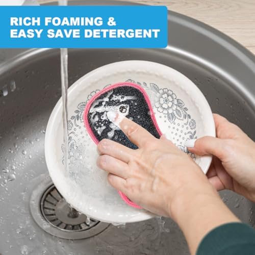 HOMEXCEL Dish Sponge 12 PK, Microfiber Kitchen Sponges for Cleaning, Pink - Image 5