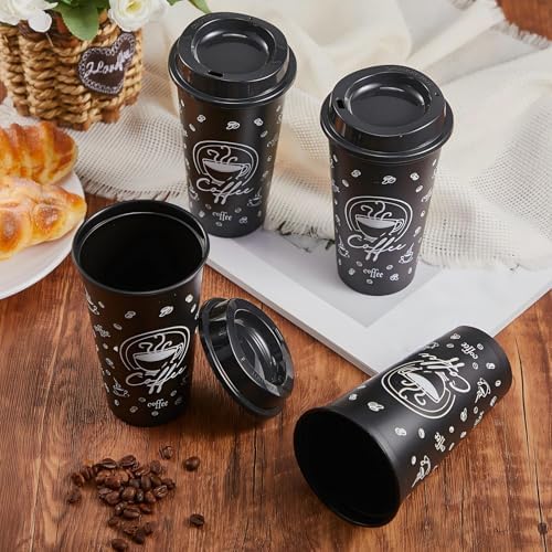 12 Sets Reusable Coffee Cups with Lids, 16oz, Black - Image 4